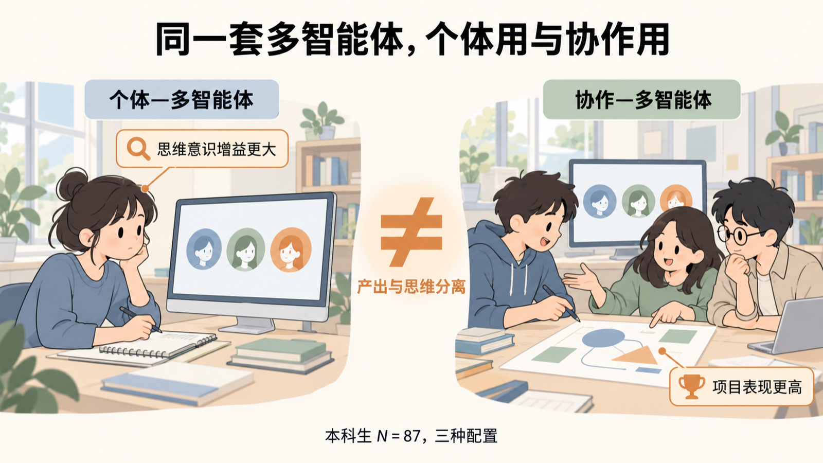 协作使用项目表现更高,个体使用批判性思维意识增益更大